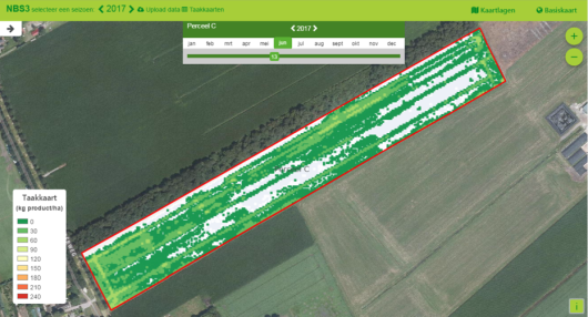 Figure 4: This figure shows the task map for the fertilizer spreader, where the sidedress advice has been converted to a fertilizer dose based on the N content of the chosen product.